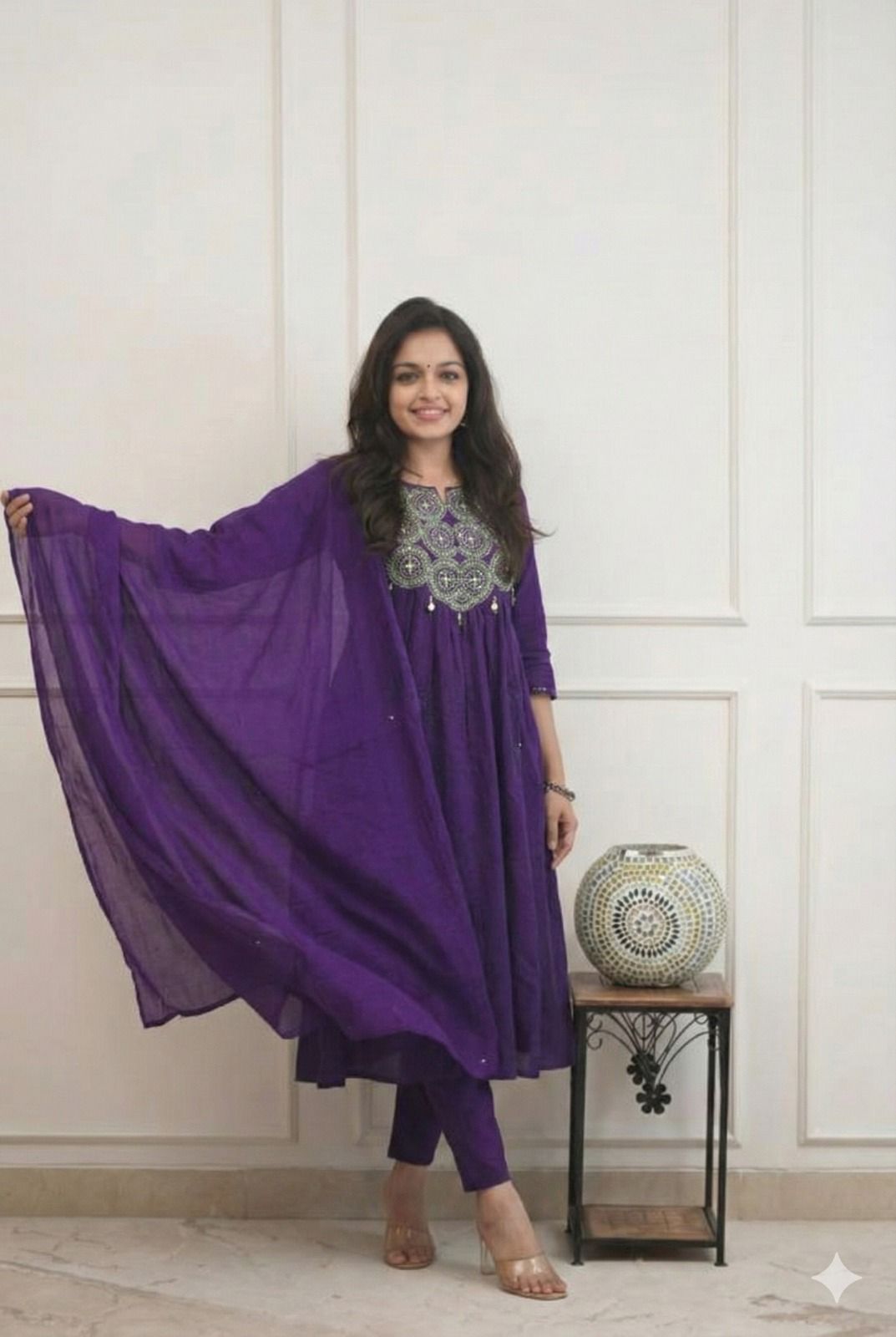 Cotton Embroidered Kurti Pant Set with Dupatta