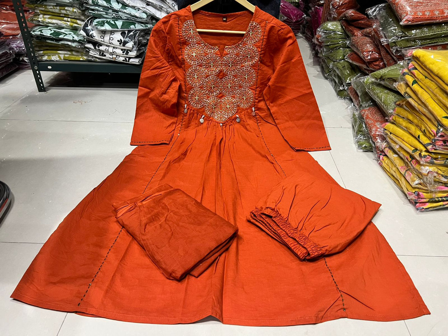 Cotton Embroidered Kurti Pant Set with Dupatta