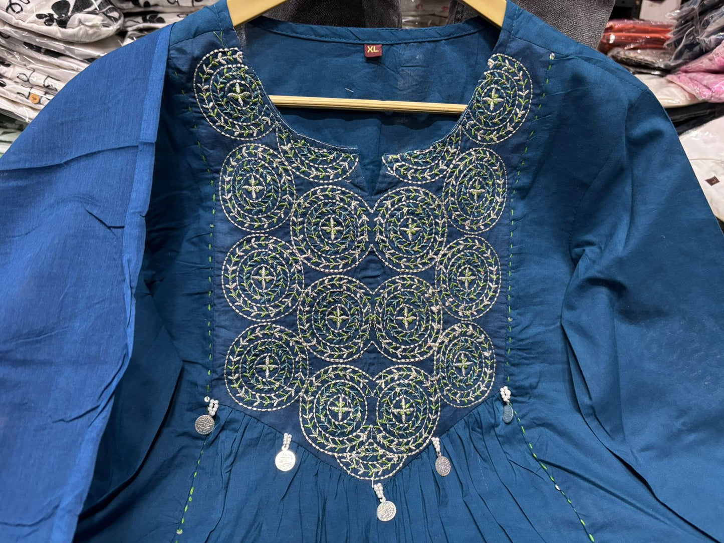 Cotton Embroidered Kurti Pant Set with Dupatta