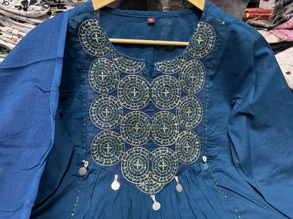 Cotton Embroidered Kurti Pant Set with Dupatta