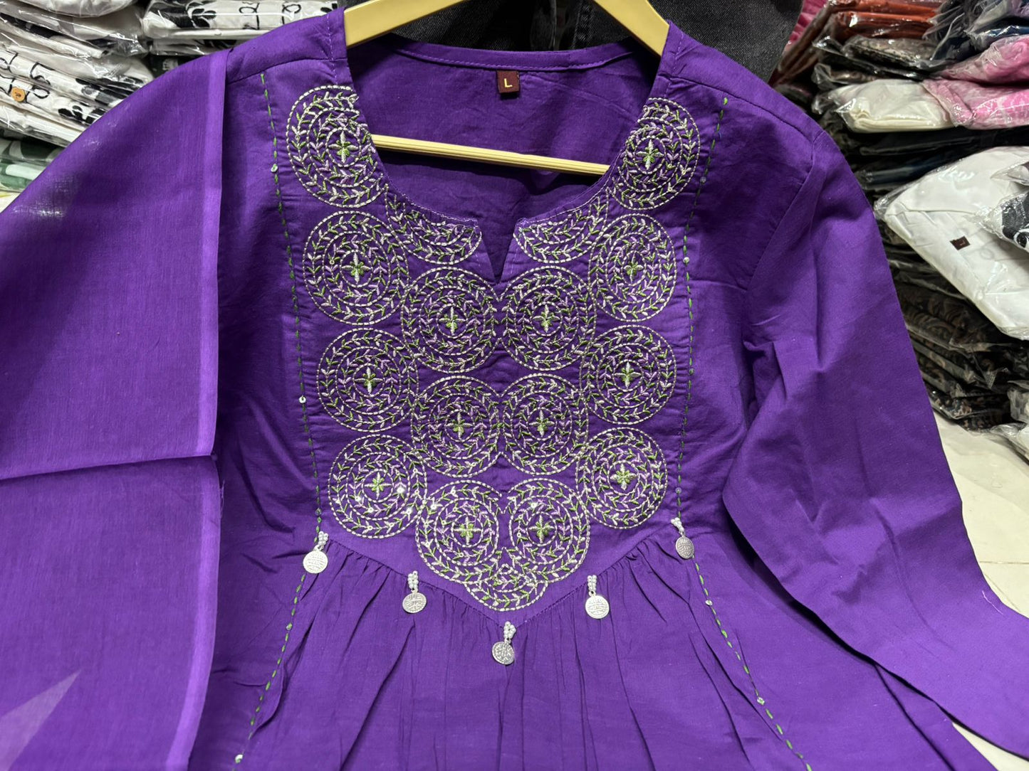 Cotton Embroidered Kurti Pant Set with Dupatta
