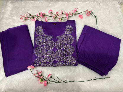 Cotton Embroidered Kurti Pant Set with Dupatta