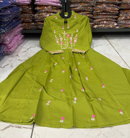 Cotton Embroidered Kurti Pant Set with Mal Mal Dupatta