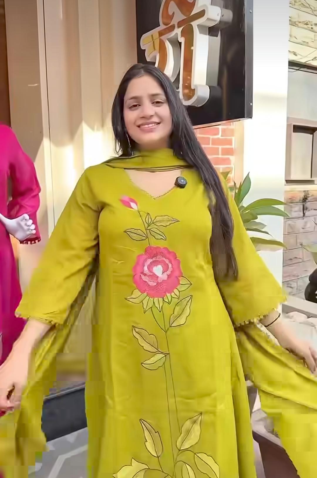Cotton Embroidered Kurti Pant Set with Mul Cotton Dupatta – 3 Piece Fully Stitched Suit