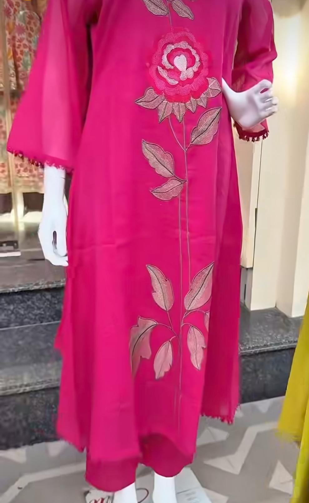 Cotton Embroidered Kurti Pant Set with Mul Cotton Dupatta – 3 Piece Fully Stitched Suit