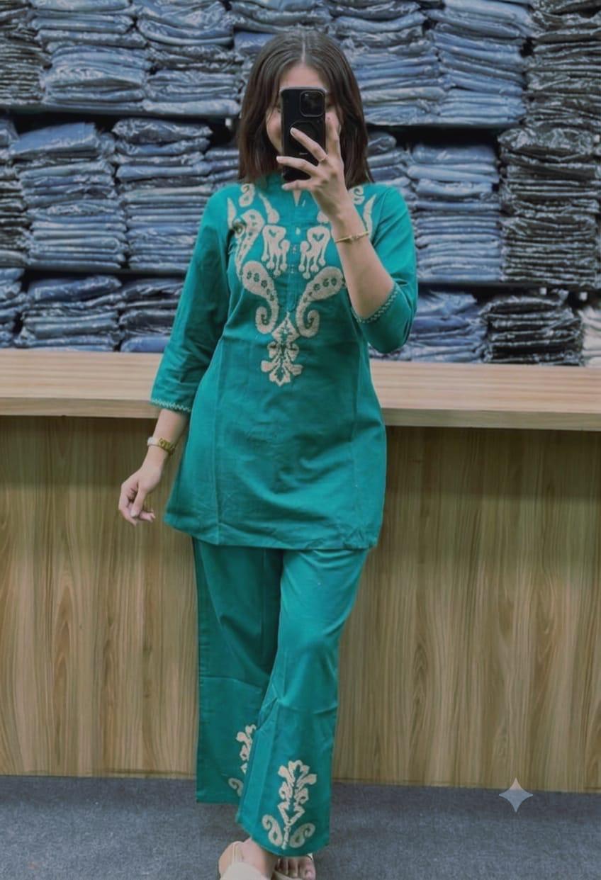 Cotton Embroidery Cord Set 2 Piece Top & Pant Set