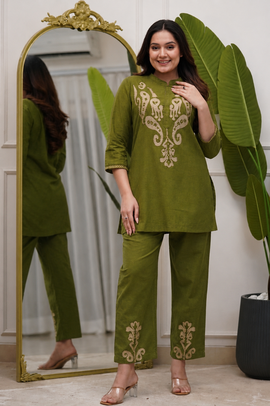 Cotton Embroidery Cord Set 2 Piece Top & Pant Set