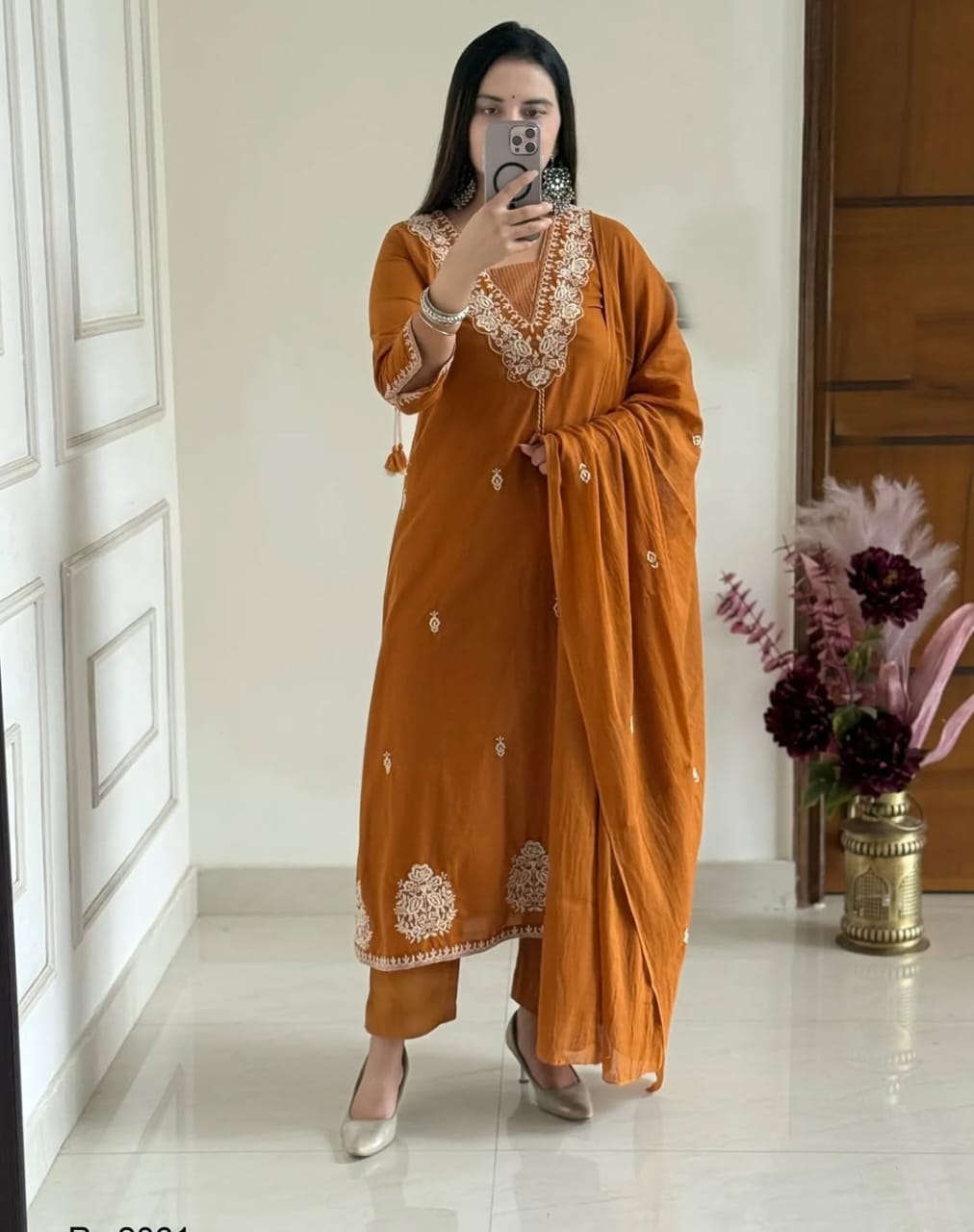 Cotton Embroidery Suit Set with Pant & Dupatta (3 Piece)