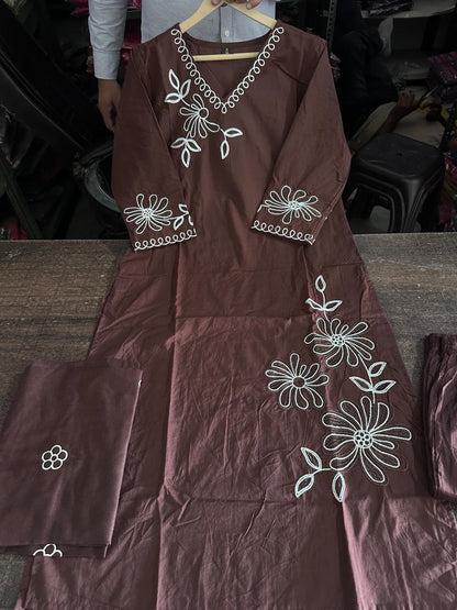 Cotton Embroidery Work Kurti Pant & Dupatta Set