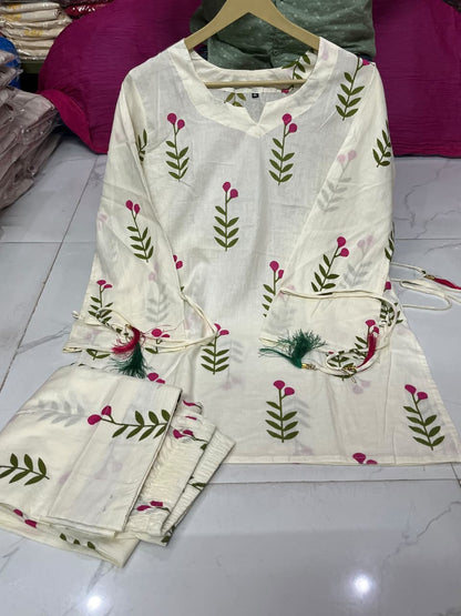 Cotton Farshi Pant Suit Set with Dupatta & Sleeve Latkan