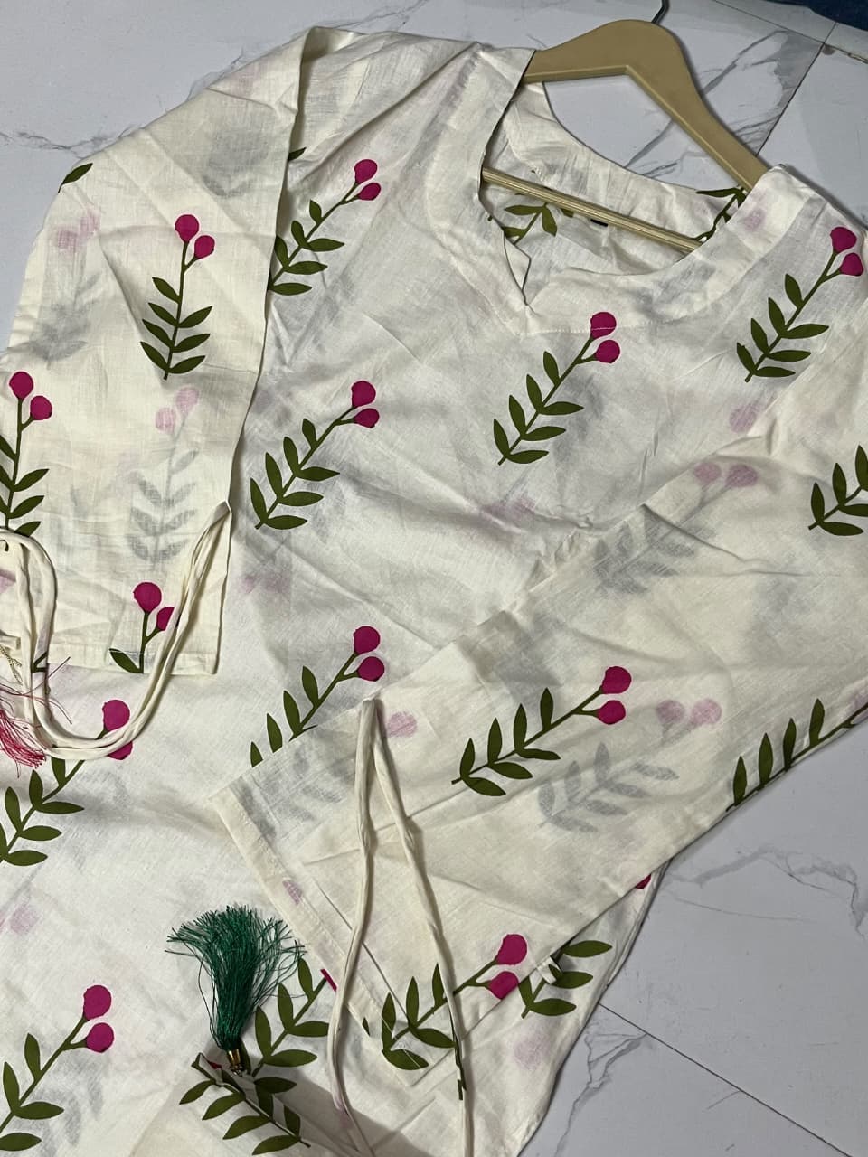 Cotton Farshi Pant Suit Set with Dupatta & Sleeve Latkan