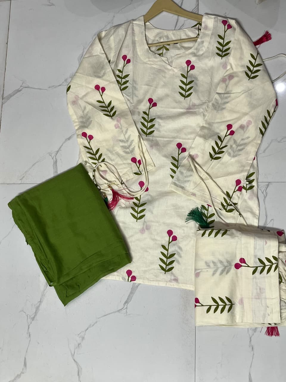 Cotton Farshi Pant Suit Set with Dupatta & Sleeve Latkan