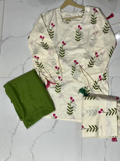 Cotton Farshi Pant Suit Set with Dupatta & Sleeve Latkan