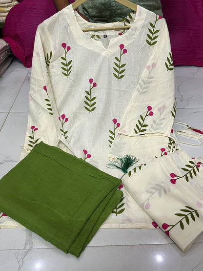 Cotton Farshi Pant Suit Set with Dupatta & Sleeve Latkan