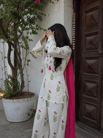 Cotton Farshi Pant Suit Set with Dupatta & Sleeve Latkan