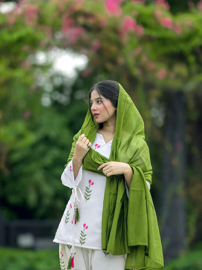 Cotton Farshi Pant Suit Set with Dupatta & Sleeve Latkan
