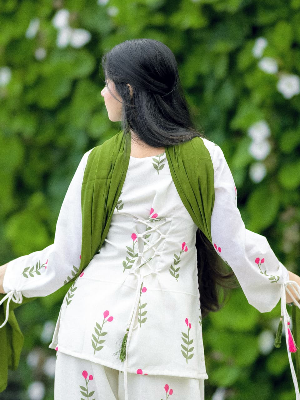Cotton Farshi Pant Suit Set with Dupatta & Sleeve Latkan