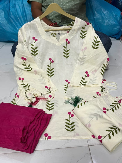 Cotton Farshi Pant Suit Set with Dupatta & Sleeve Latkan