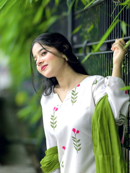 Cotton Farshi Pant Suit Set with Dupatta & Sleeve Latkan