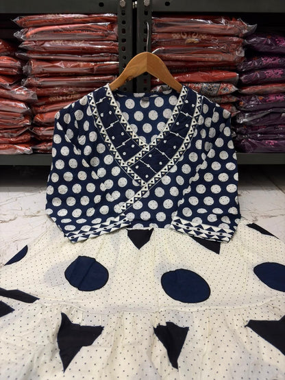 Cotton Flair Ghera Kurti Set with Printed Pant & Mal Mal Dupatta