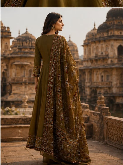 Cotton Flared Anarkali Suit Set with Printed Dupatta