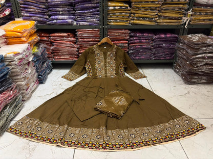 Cotton Flared Anarkali Suit Set with Printed Dupatta