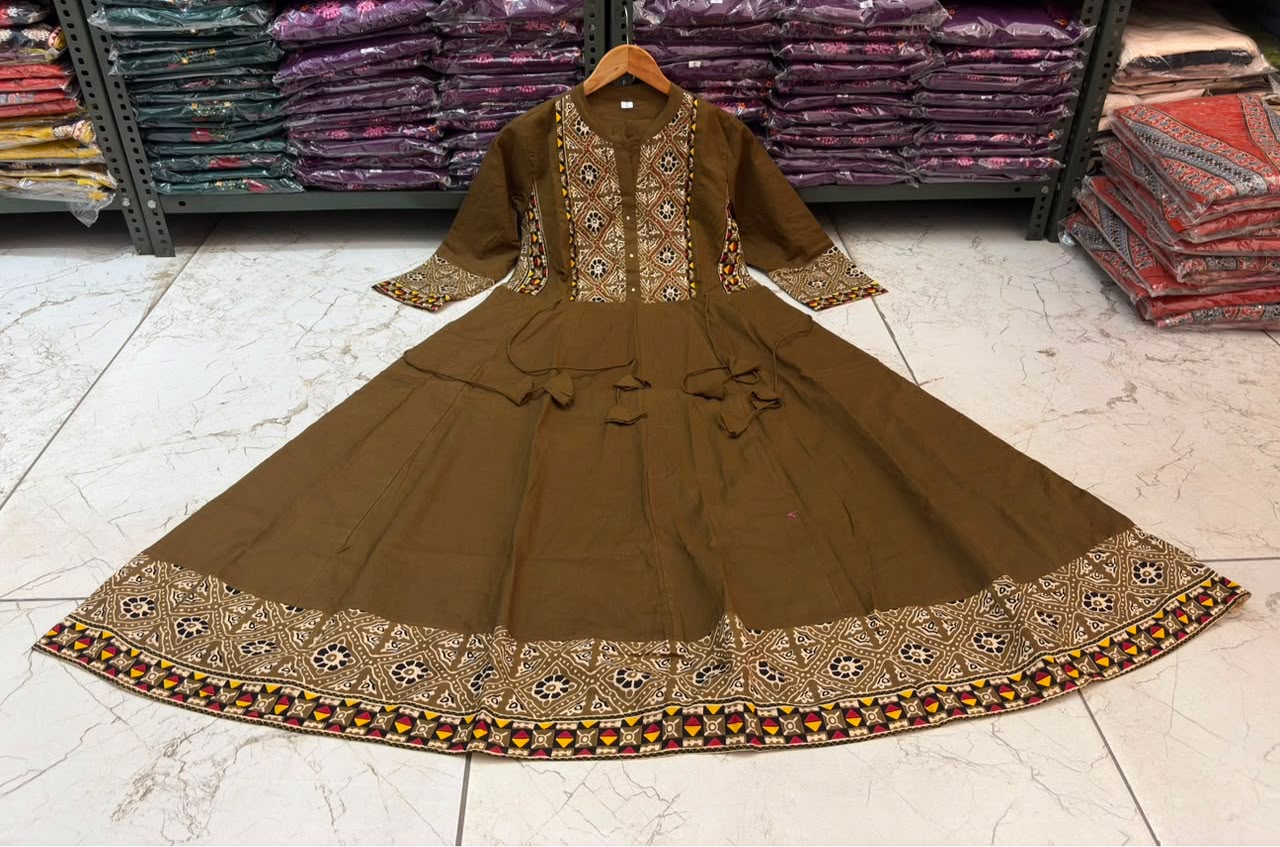 Cotton Flared Anarkali Suit Set with Printed Dupatta