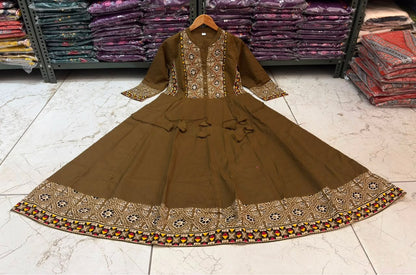 Cotton Flared Anarkali Suit Set with Printed Dupatta