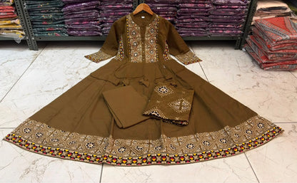 Cotton Flared Anarkali Suit Set with Printed Dupatta