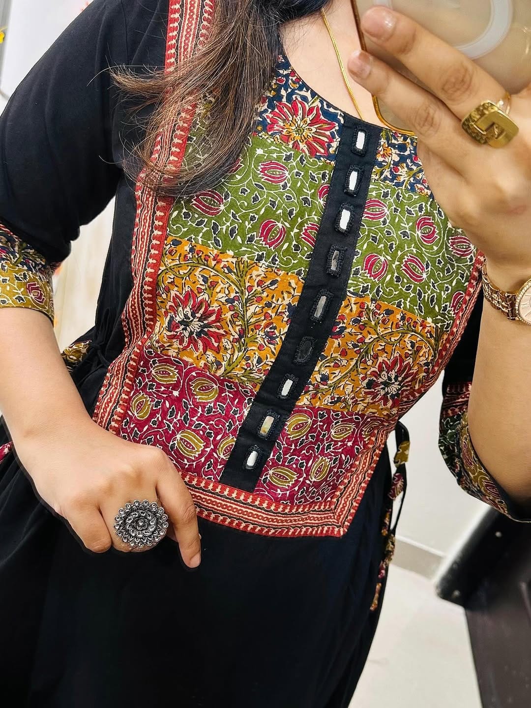 Cotton Flared Kurti Palazzo Set with Mirror Work & Tassels