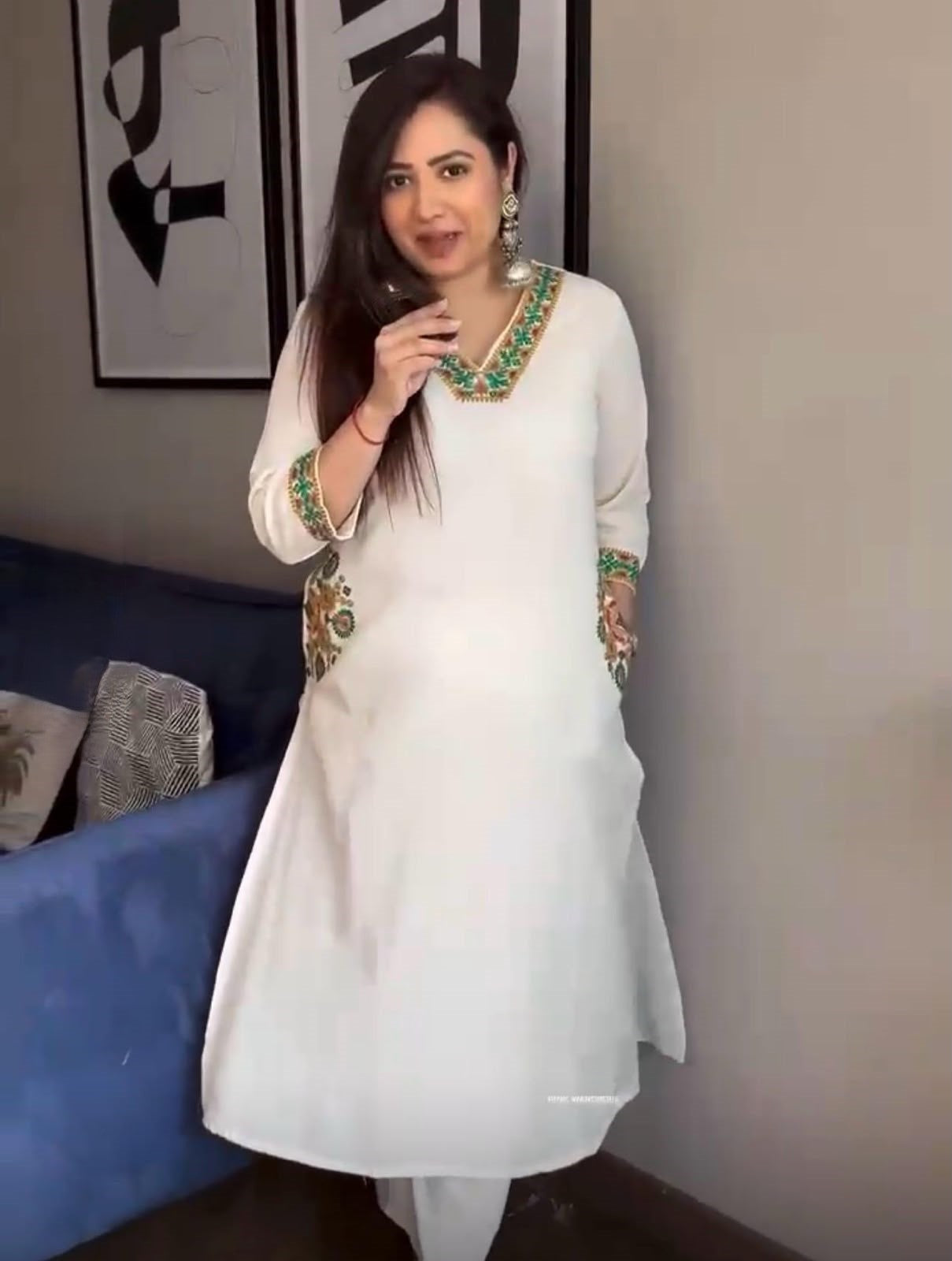 Cotton Flex A-Line Kurti Set with Embroidery & Pocket Detailing
