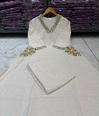 Cotton Flex A-Line Kurti Set with Embroidery & Pocket Detailing