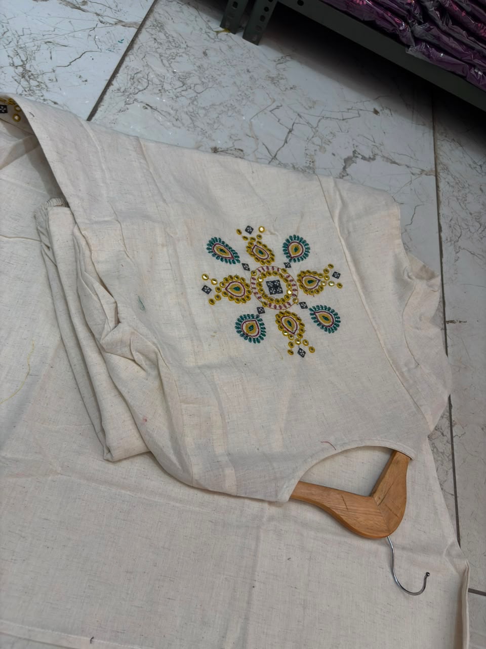 Cotton Flex A-Line Kurti Set with Embroidery & Pocket Detailing