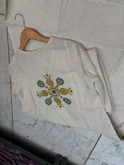 Cotton Flex A-Line Kurti Set with Embroidery & Pocket Detailing