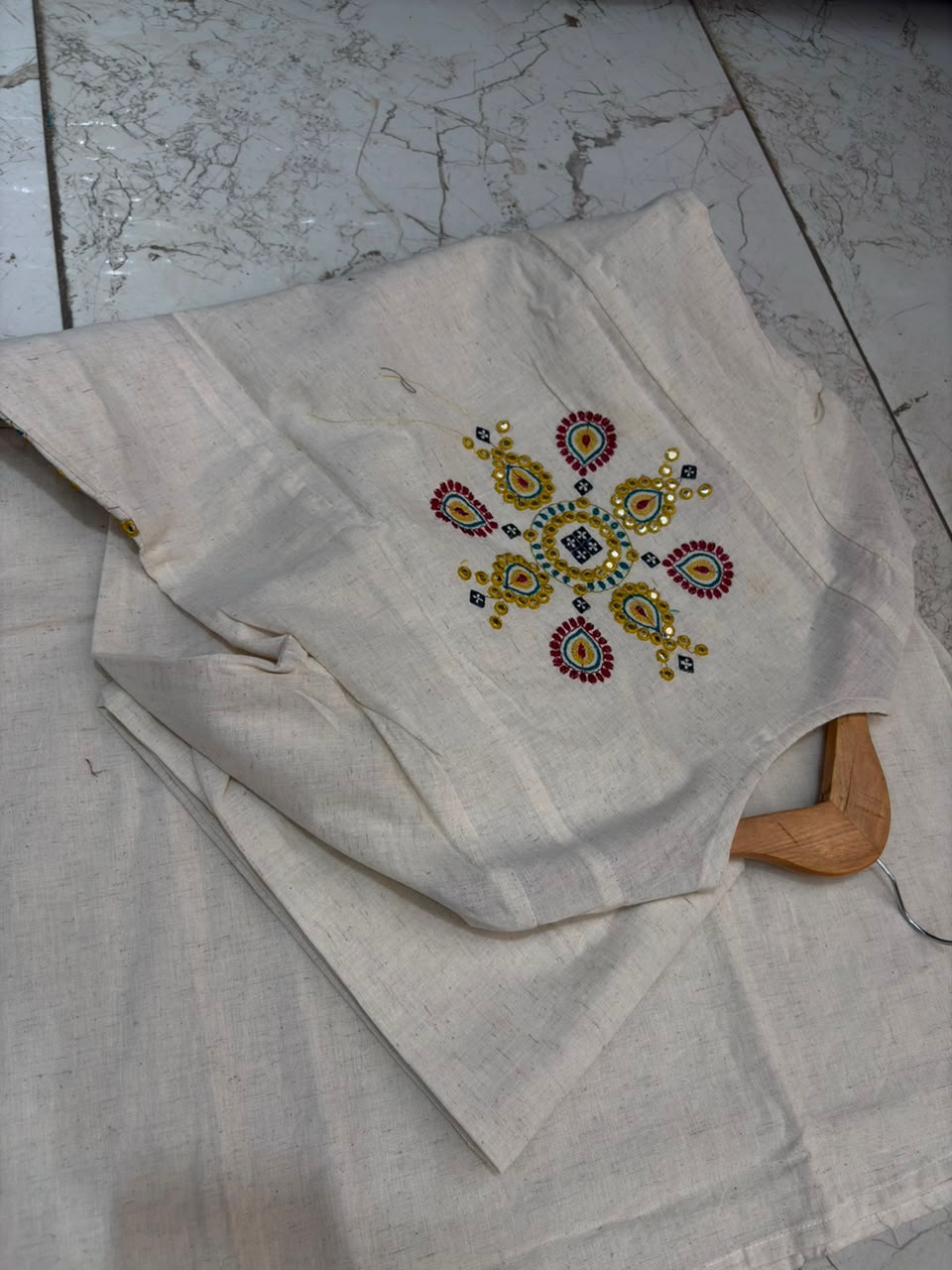 Cotton Flex A-Line Kurti Set with Embroidery & Pocket Detailing