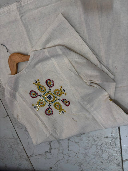 Cotton Flex A-Line Kurti Set with Embroidery & Pocket Detailing