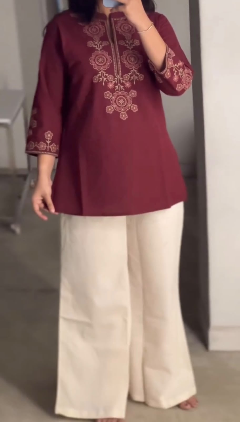 Cotton Flex Co-Ord Set with Embroidered Yoke & Sleeves