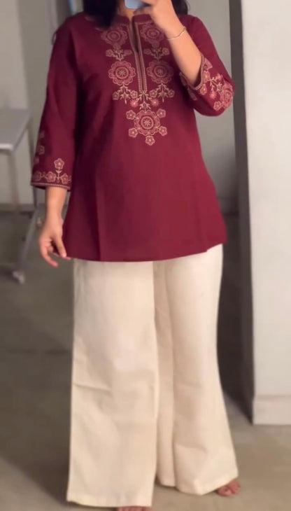Cotton Flex Co-Ord Set with Embroidered Yoke & Sleeves