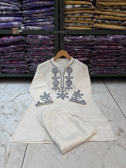 Cotton Flex Co-Ord Set with Embroidered Yoke & Sleeves