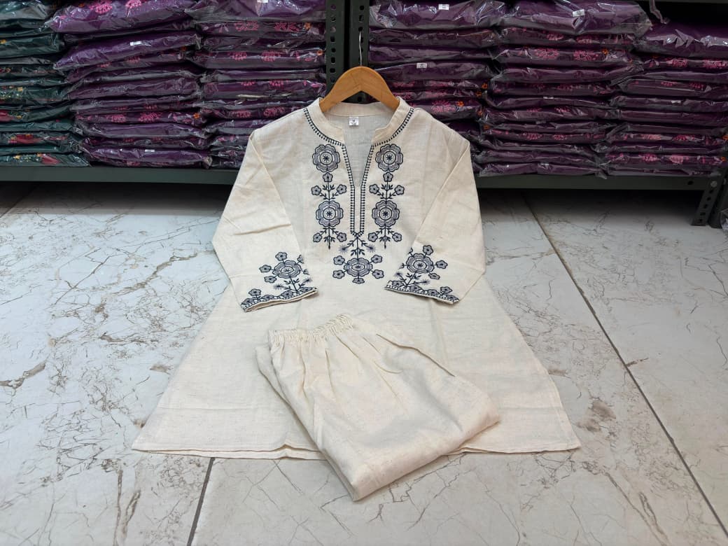Cotton Flex Co-Ord Set with Embroidered Yoke & Sleeves