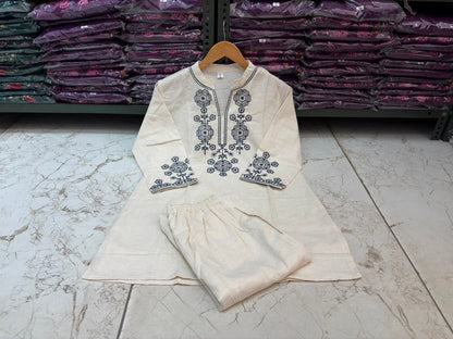 Cotton Flex Co-Ord Set with Embroidered Yoke & Sleeves
