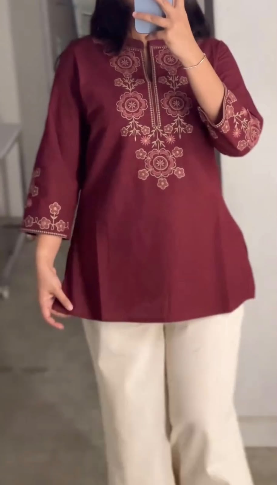 Cotton Flex Co-Ord Set with Embroidered Yoke & Sleeves