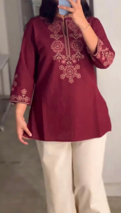 Cotton Flex Co-Ord Set with Embroidered Yoke & Sleeves