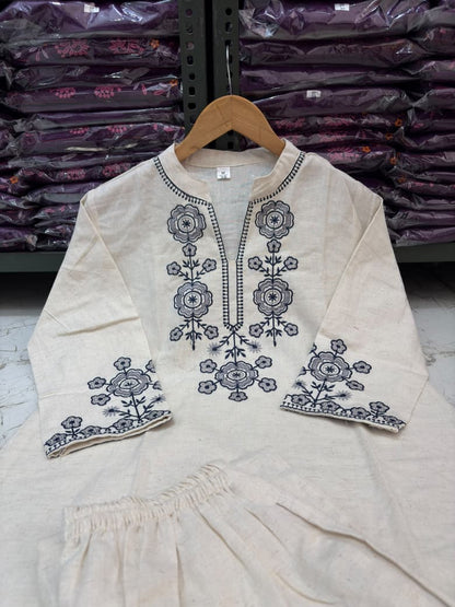 Cotton Flex Co-Ord Set with Embroidered Yoke & Sleeves