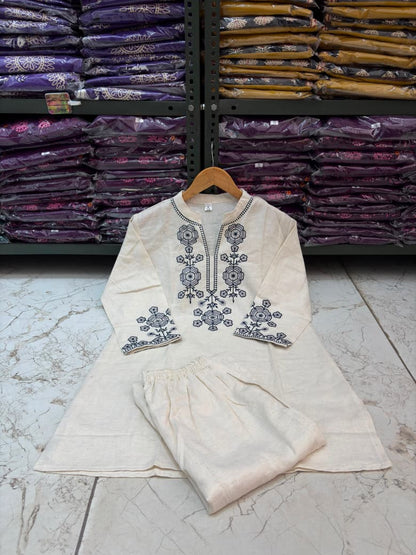 Cotton Flex Co-Ord Set with Embroidered Yoke & Sleeves
