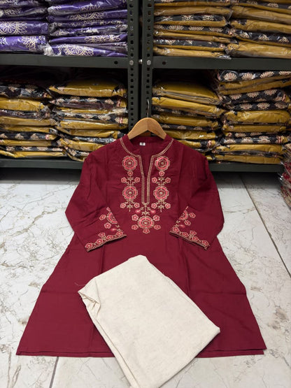 Cotton Flex Co-Ord Set with Embroidered Yoke & Sleeves