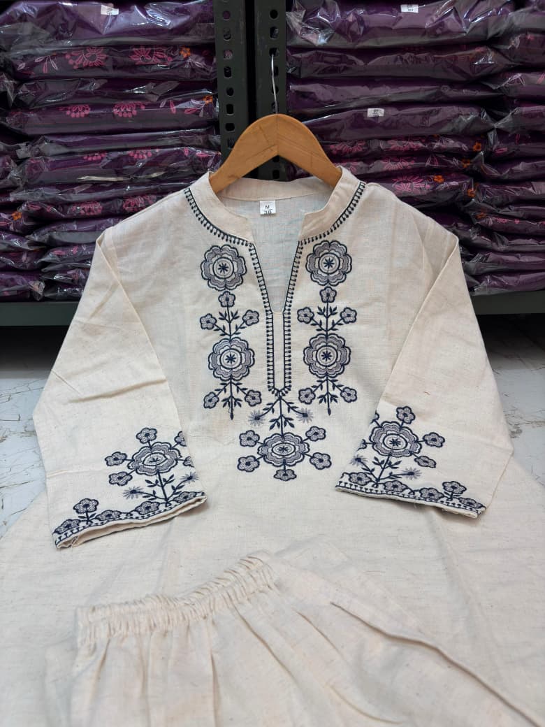 Cotton Flex Co-Ord Set with Embroidered Yoke & Sleeves
