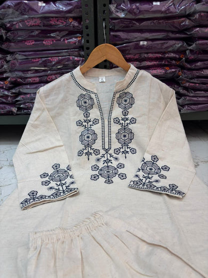 Cotton Flex Co-Ord Set with Embroidered Yoke & Sleeves