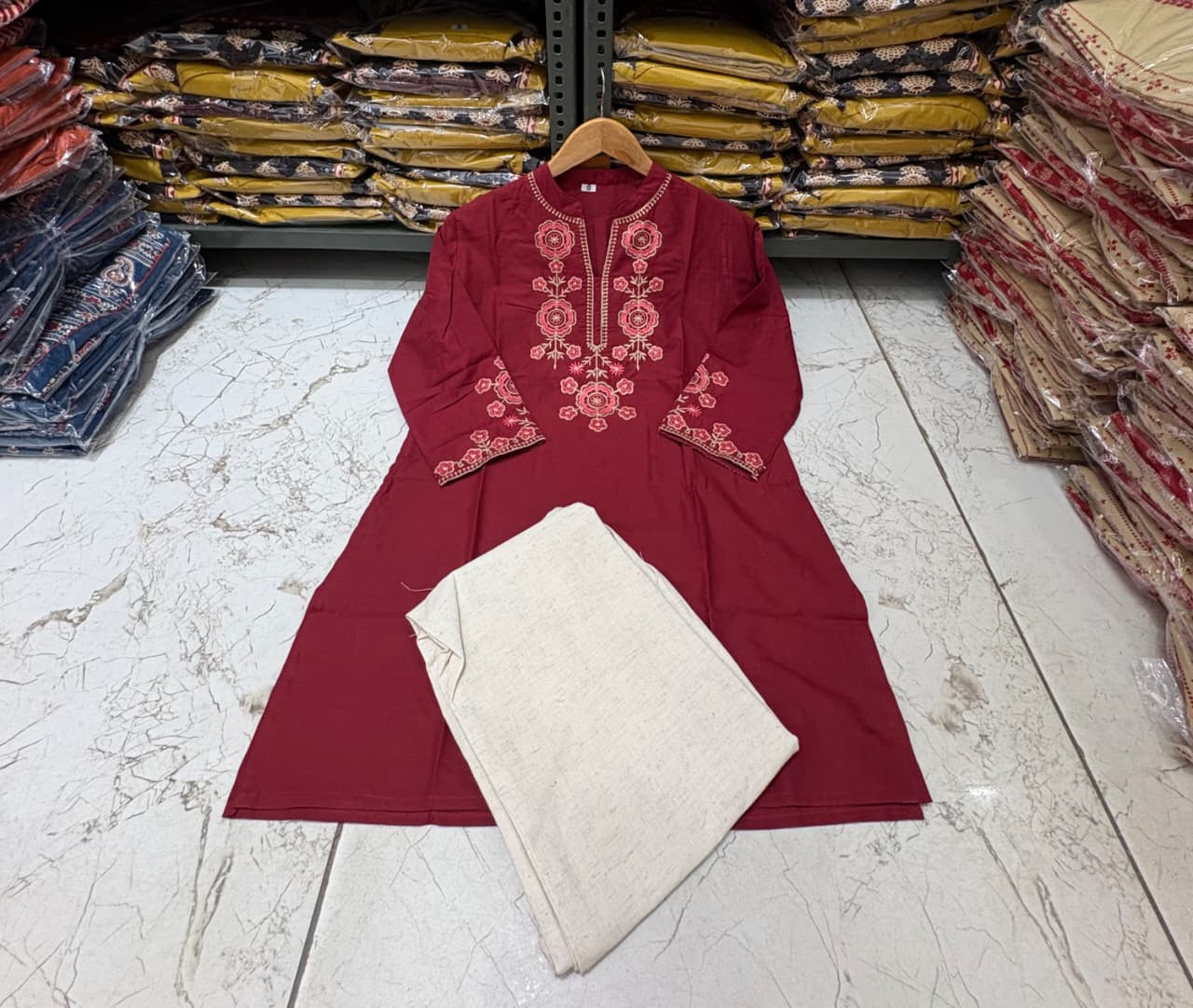 Cotton Flex Co-Ord Set with Embroidered Yoke & Sleeves