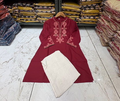 Cotton Flex Co-Ord Set with Embroidered Yoke & Sleeves